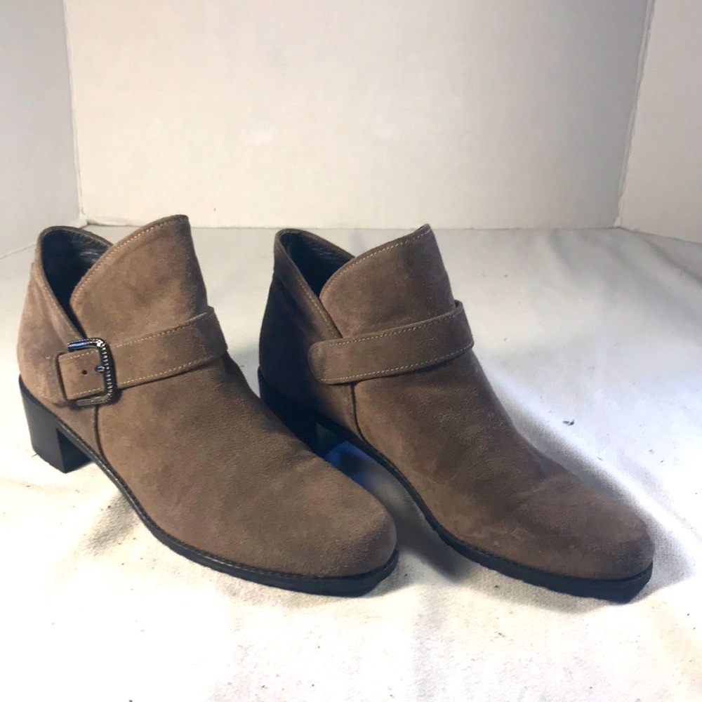 Stuart Weitzman Women's Gray Suede Desert Pull On Blocked Heel Ankle Boots 9M
